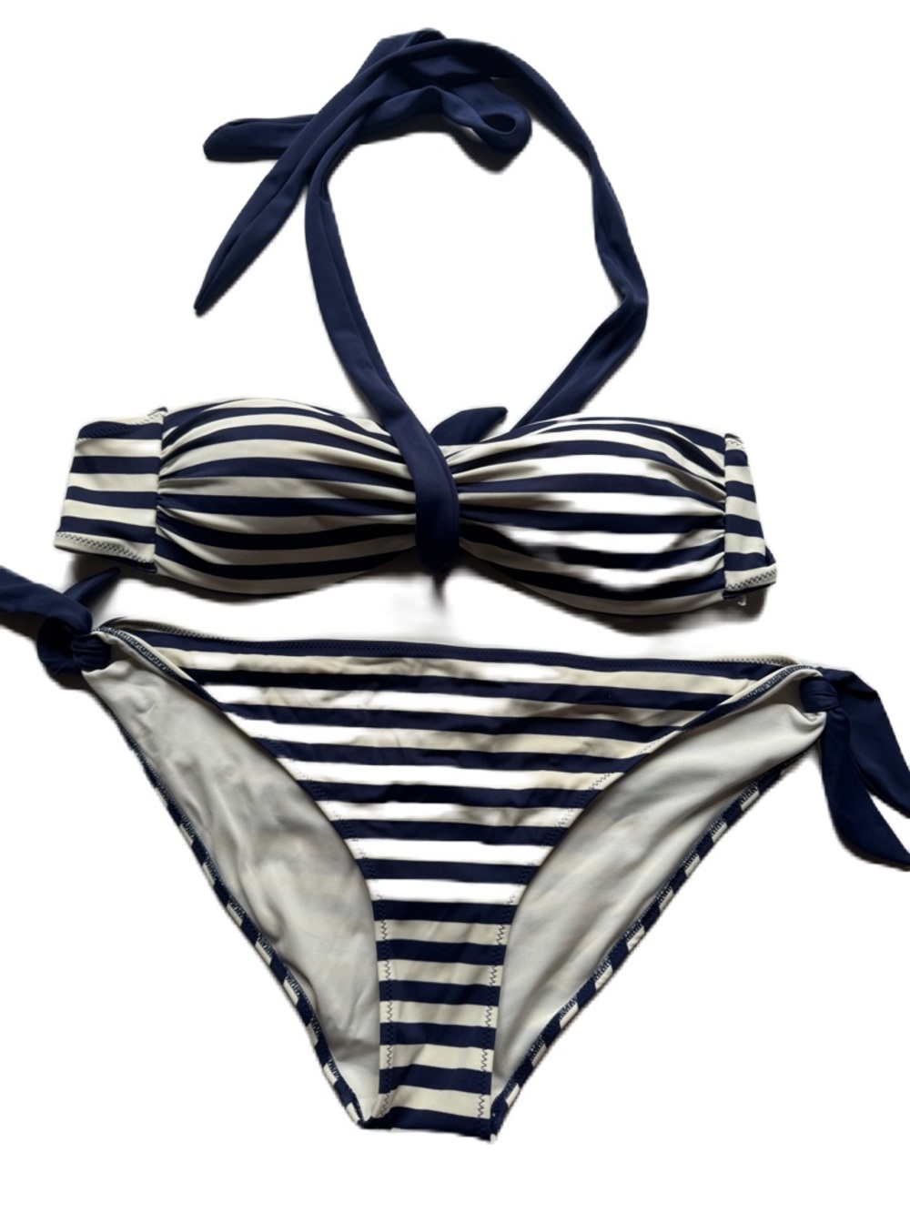 H&M navy blue and white striped bikini